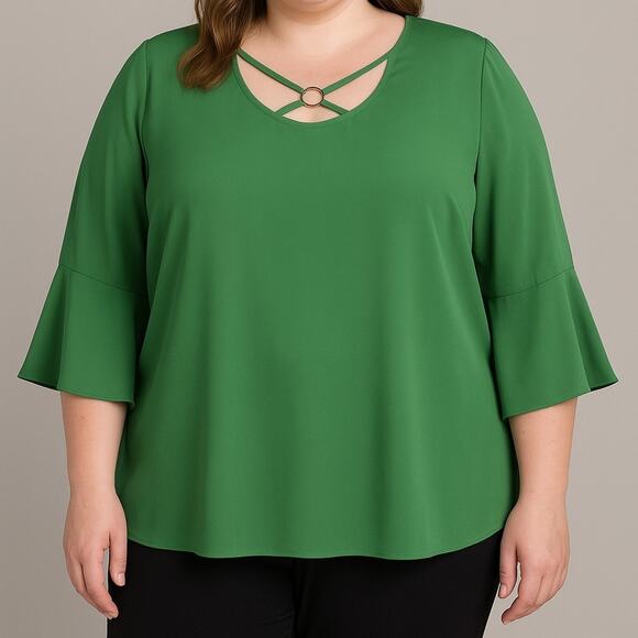 CATO Embellished Cutout Neckline Green Flutter Sleeve Top - Plus Size 18/20W - Picture 1 of 13